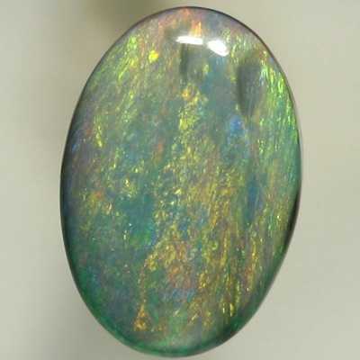 SOLID SEMI BLACK OPAL Sheen pattern with orange and yellow over a background of ocean blue
